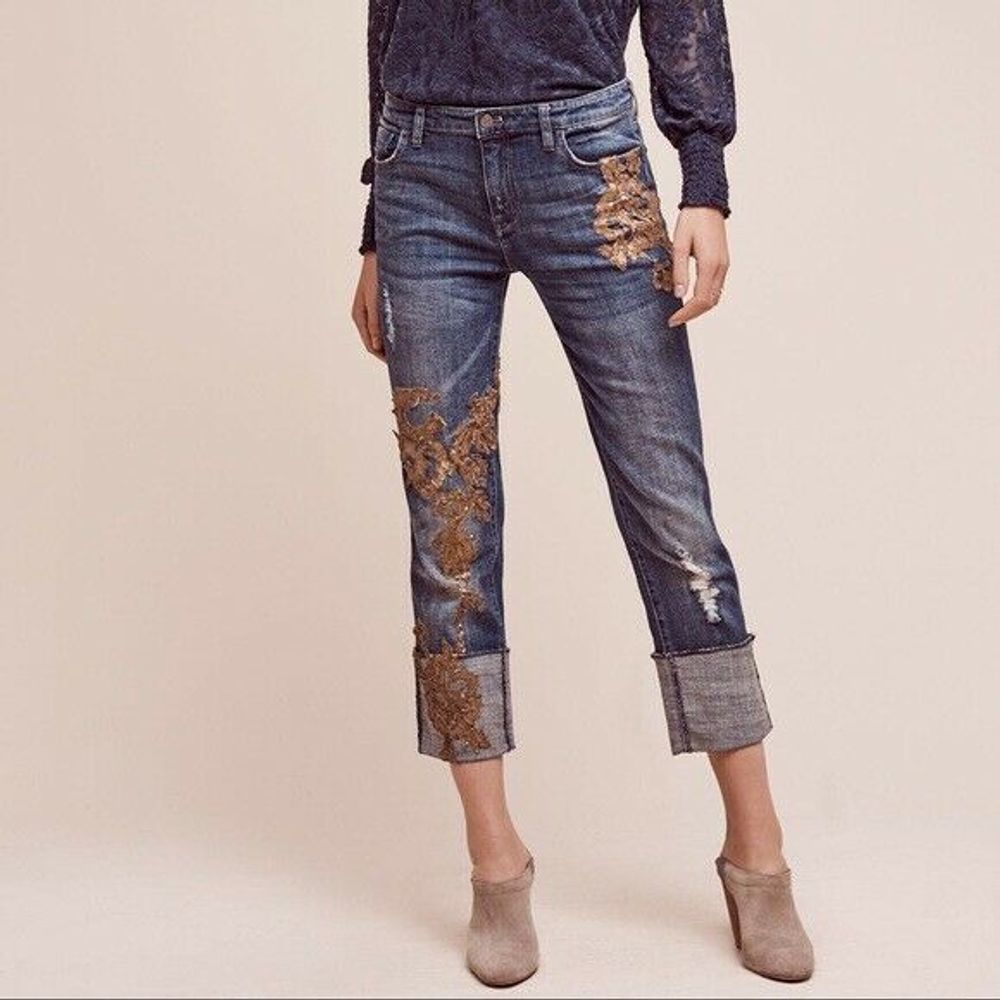 Pilcro & The Letterpress Hyphen Gold Sequin Jeans